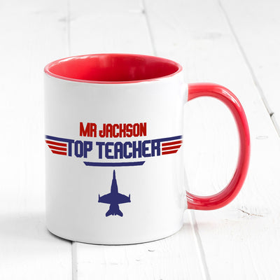 Personalised Top Teacher Red Handled Mug Gift-Love Lumi Ltd
