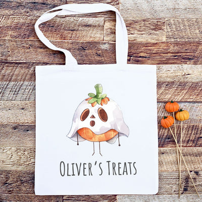 Personalised Ghost Pumpkin Halloween Trick or Treat Tote Bag-Love Lumi Ltd