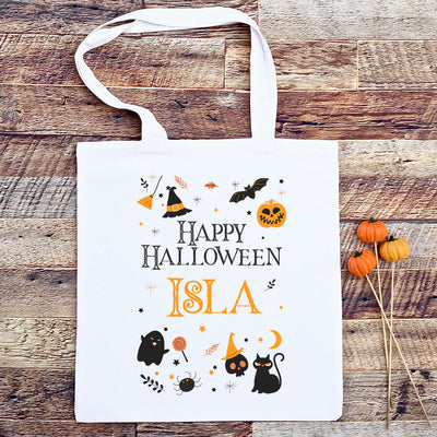 Personalised Halloween Bats and Witches Trick or Treat Tote Bag-Love Lumi Ltd