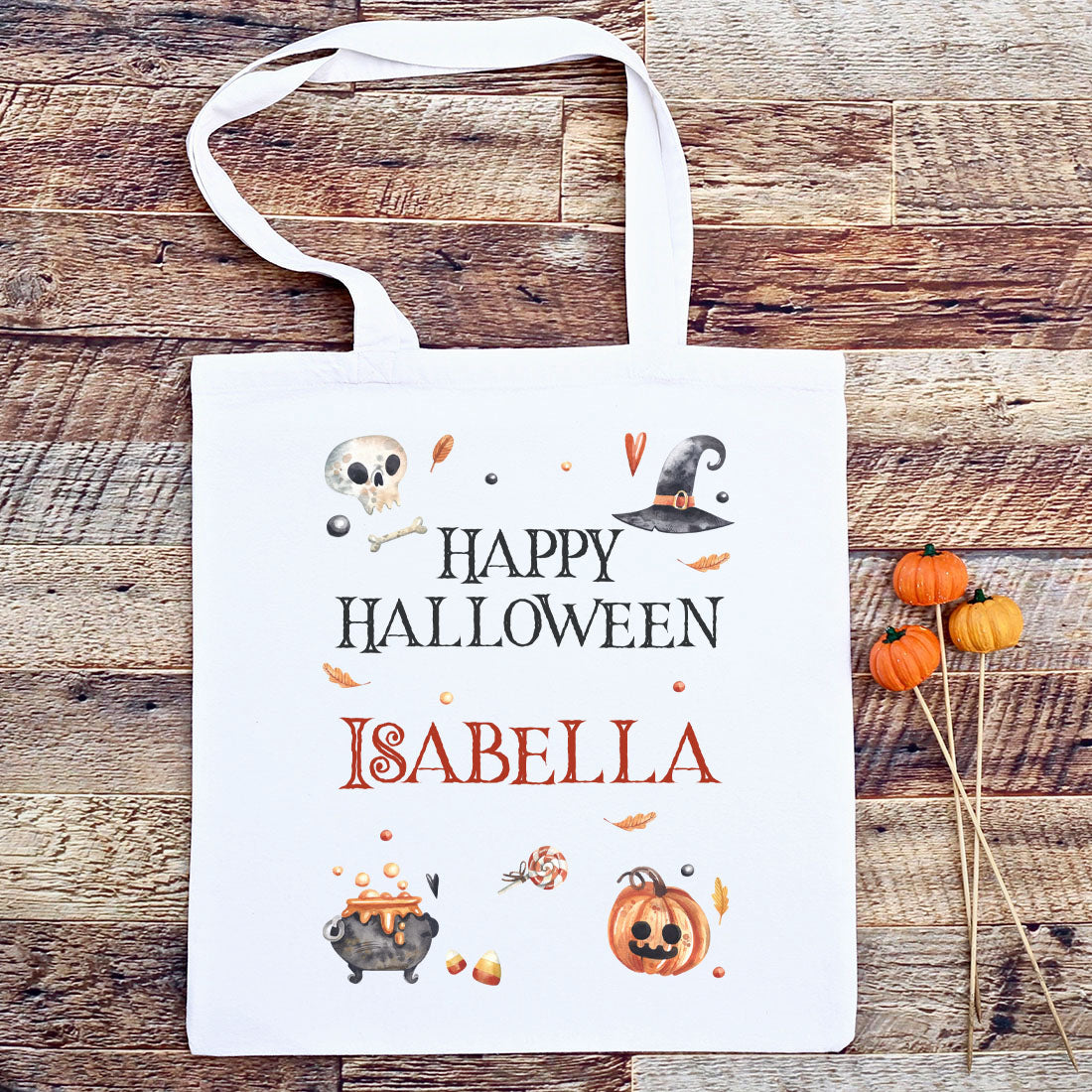 Personalised Watercolour Halloween Trick or Treat Tote Bag-Love Lumi Ltd