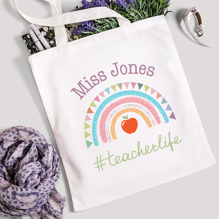 Personalised Teacherlife Rainbow Tote Bag-Love Lumi Ltd