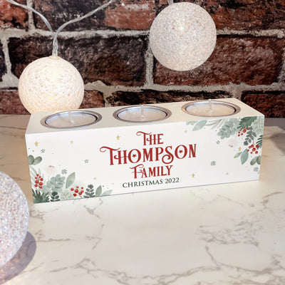 Family Christmas Winter Foliage Triple Candle Tealight Holder-Love Lumi Ltd