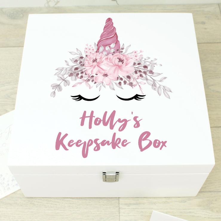 Personalised Pastel Unicorn Horn Children's Wooden Memory Keepsake Box-Love Lumi Ltd