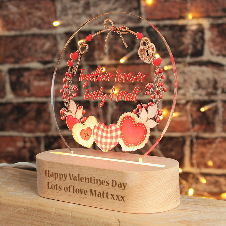 Personalised Together Forever Valentine's Heart Frame Light Up Stand-Love Lumi Ltd