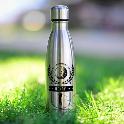 Personalised Silver Golfing 500ml Drinks Bottle-Love Lumi Ltd
