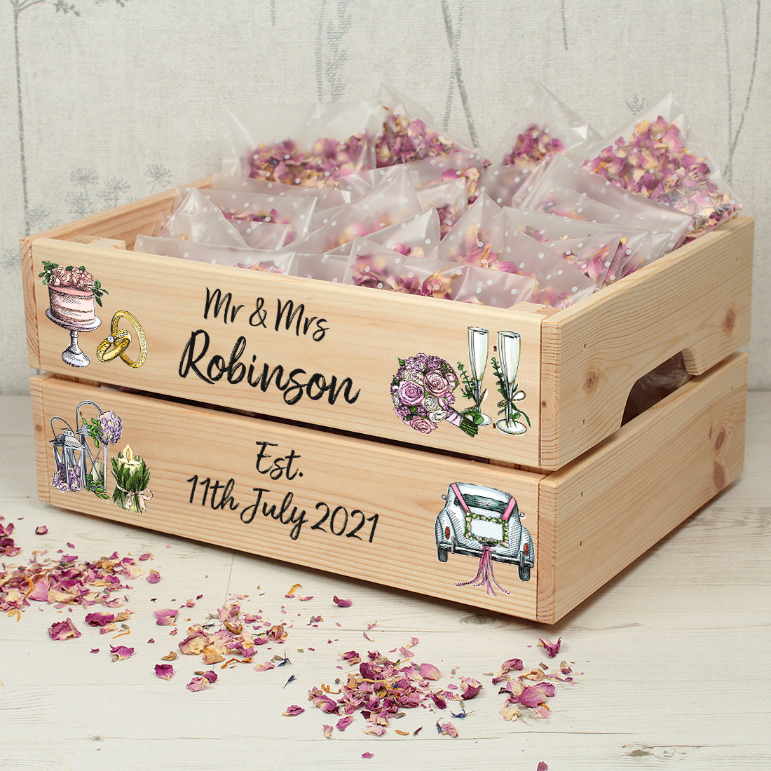 Personalised Vintage Wedding Confetti Crate-Love Lumi Ltd