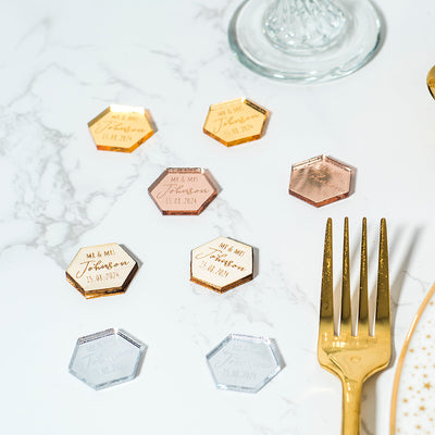 Personalised Hexagon Wedding Table Scatter Confetti Favour Decorations-Love Lumi Ltd