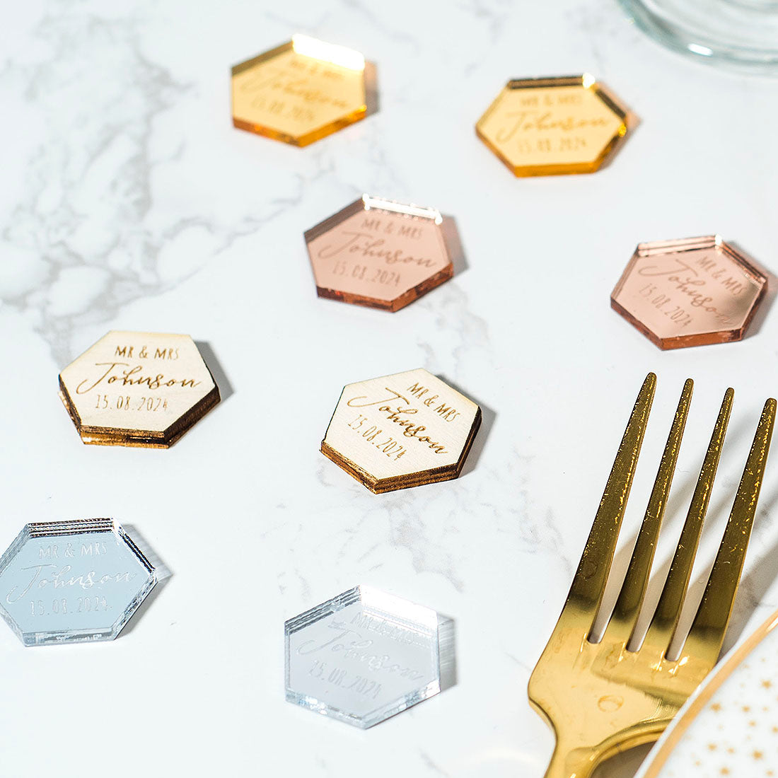 Hexagon Wedding Table Scatter Confetti Favour Decorations-Love Lumi Ltd