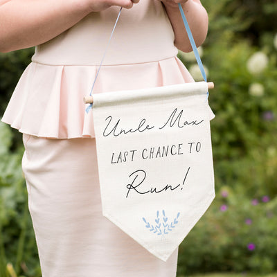 Personalised Last Chance To Run Bridesmaid Flower Girl Page Boy Flag Wedding Sign-Love Lumi Ltd