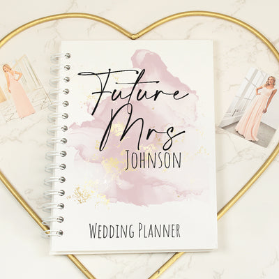 Personalised Pink and Gold Marble Wedding Planner Hardback Notebook-Love Lumi Ltd