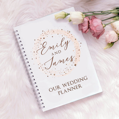 Personalised Rose Gold Sparkly Circle Wedding Planner Hardback Notebook-Love Lumi Ltd