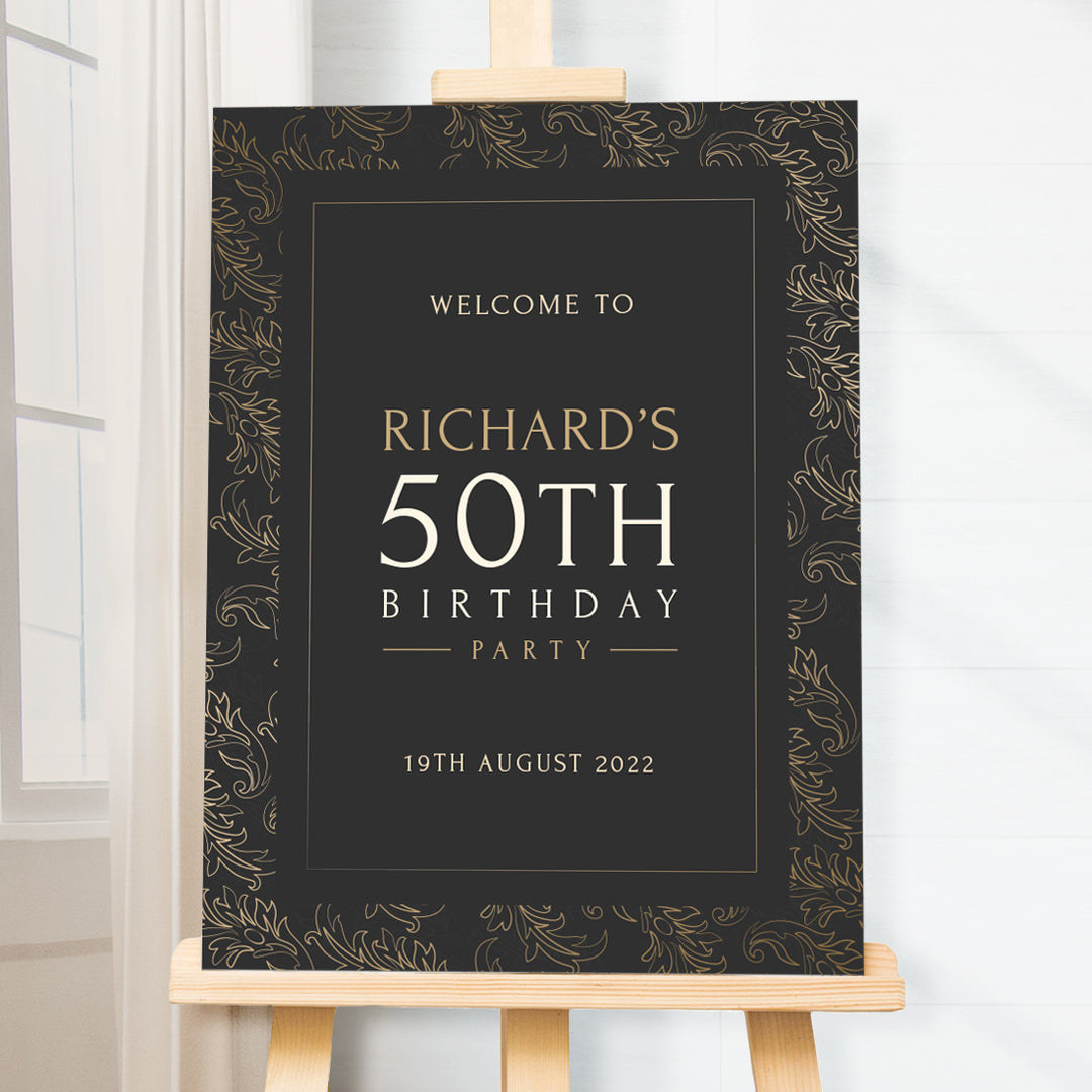 Elegant Black and Gold Birthday Party Acrylic Welcome Board Sign-Love Lumi Ltd
