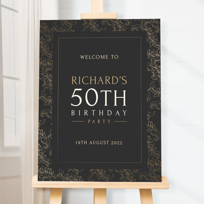 Personalised Elegant Black and Gold Birthday Party Acrylic Welcome Board Sign-Love Lumi Ltd