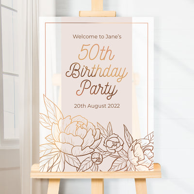 Personalised Rose Gold Metallic Flowers Birthday Party Welcome Sign-Love Lumi Ltd