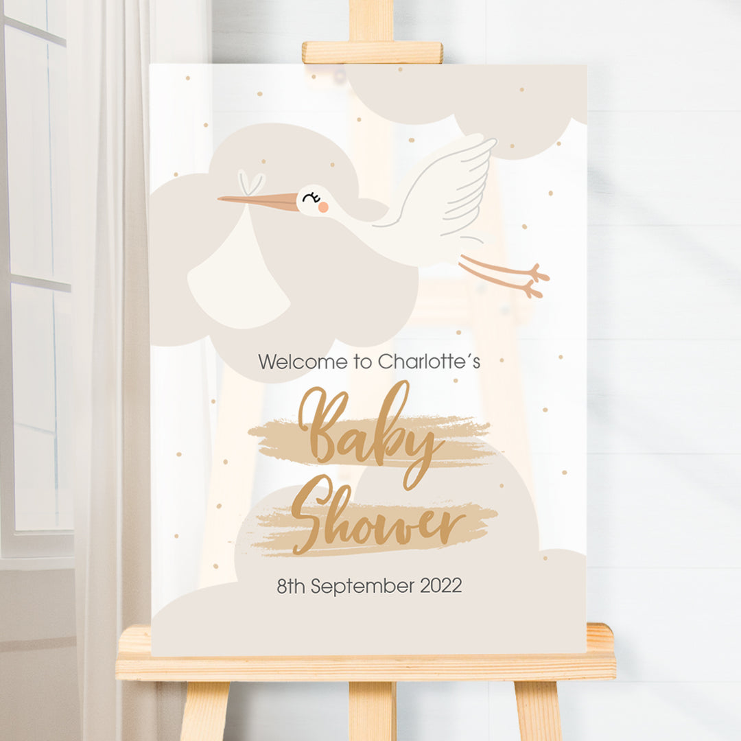 Stork Baby Shower Acrylic Welcome Board Sign-Love Lumi Ltd