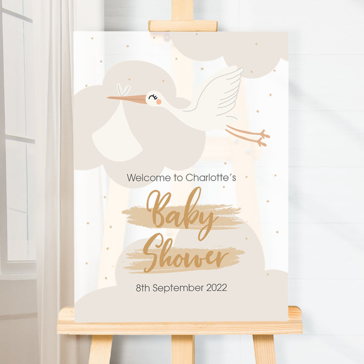 Stork Baby Shower Acrylic Welcome Board Sign-Love Lumi Ltd