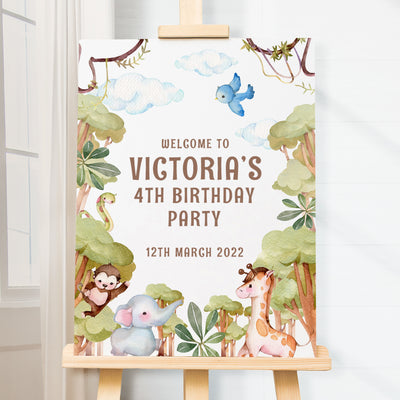 Personalised Jungle Animals Birthday Party Acrylic Welcome Board Sign-Love Lumi Ltd