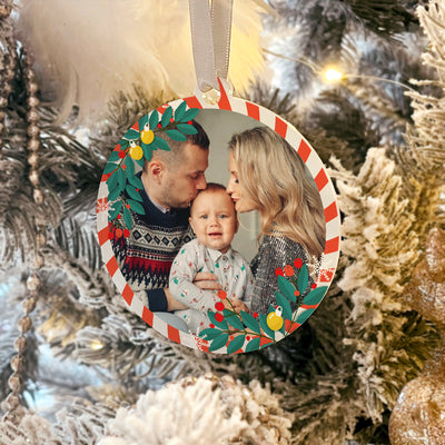 Any Photo Candy Cane Frame Acrylic Christmas Tree Decoration Bauble-Love Lumi Ltd
