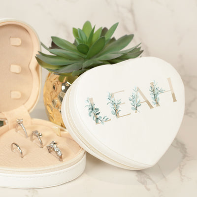 Floral Name Initials Heart Travel PU Leather Jewellery Storage Box-Love Lumi Ltd
