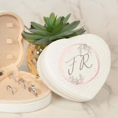 Personalised Rose Gold Floral Frame Heart Travel PU Leather Jewellery Storage Box-Love Lumi Ltd