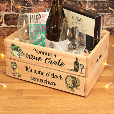 Personalised White Wine Treat Hamper Gift Crate-Love Lumi Ltd