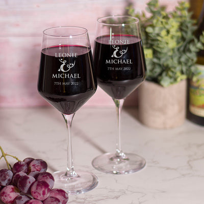 Personalised Love Heart Names Pair of Stemmed 365ml Wine Glasses-Love Lumi Ltd