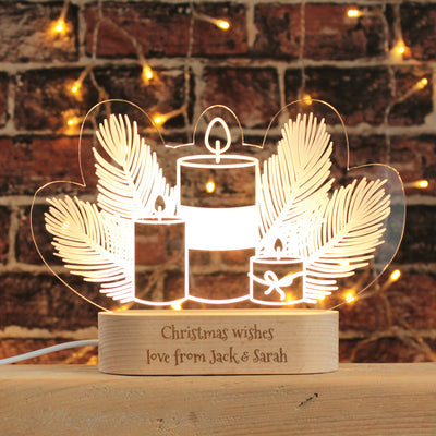 Christmas Candle Light with Engraved Wooden LED Light Base-Love Lumi Ltd