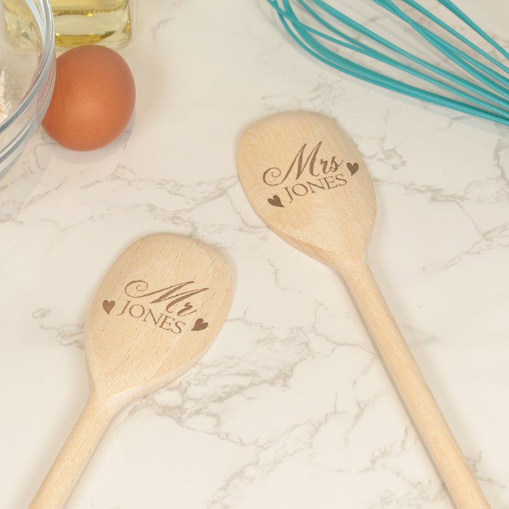 Personalised Mr & Mrs Wedding Pair of Wooden Baking Spoons-Love Lumi Ltd