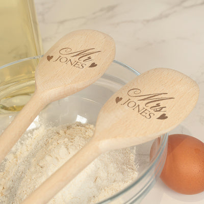 Personalised Mr & Mrs Wedding Pair of Wooden Baking Spoons-Love Lumi Ltd